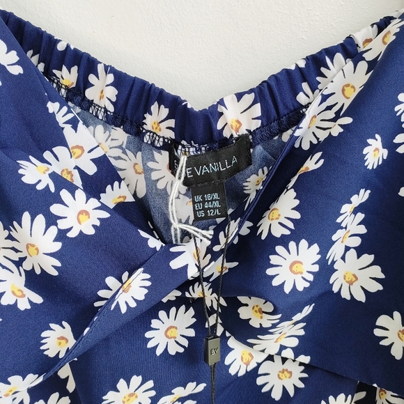 Blue Vanilla Navy White Daisy Print Midi Dress Size 16 - Picture 11 of 11